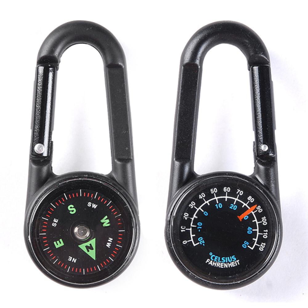 Compass Keychain Mini - Mosquetão com Mini Bússola e Termômetro,